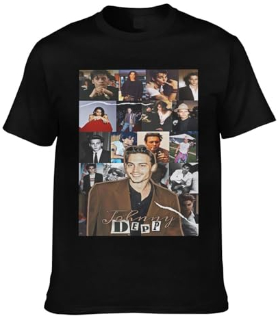 Viplili Johnny Schauspieler Depp T-Shirt Stars Graphic Tees Shirt Print Rundhals Tops Kurzarm T-Shirt für Männer Frauen 8 Größen, Schwarz , 56