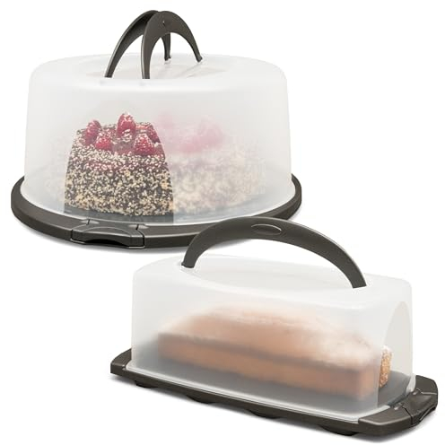 Hausfelder Kuchentransportboxen 2er Set, Vorteilspack - 1x rund, 1x rechteckig für Kastenkuchen