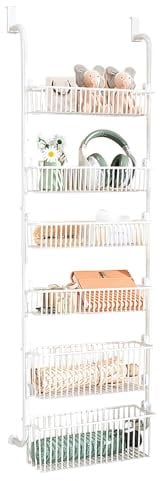 Hängender Organizer an der Tür,Gewürzregal mit 6 Etagen Einstellbar Tür Hängeregal Tür-Organizer Hängeregal für Bad,Küche,Speisekammer,Büro (Weiß–4 kleine + 2 große Körbe)