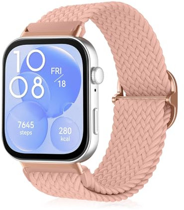 MiKoyi Cinturino per Huawei Watch Fit 4 Pro/Fit 4 / Fit 3, Morbido Traspirante Rimbalzante Regolabile Nylon Sportivo Intrecciato Cinturini di Ricambio per Huawei Watch Fit 3, Rosa
