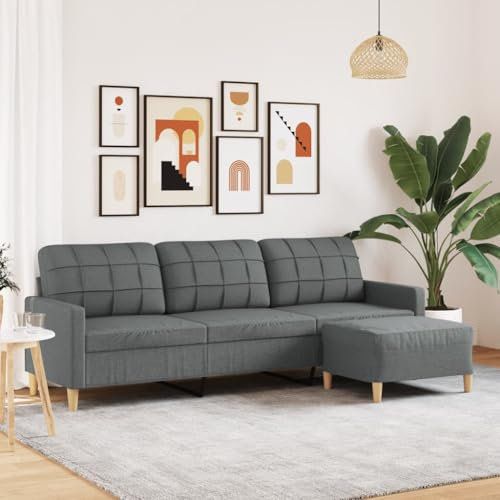 vidaXL Canapé à 3 Places avec Repose-Pieds Gris foncé 210 cm Tissu, canapé, canapé de Salon, canapé 3 Places en Tissu, canapé rembourré