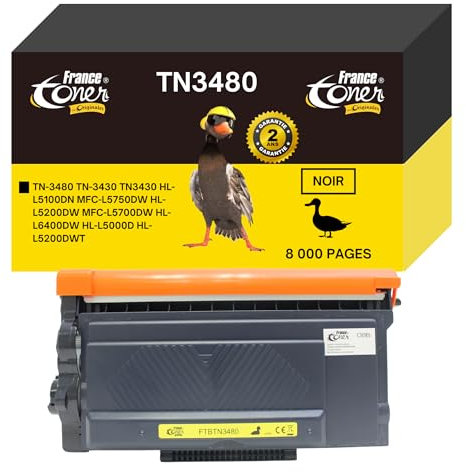 FranceToner Laser-Toner, sehr hohe Kapazität, 8.000 Seiten, entspricht Brother TN3480, für Laserdrucker, Standardformat, Schwarz