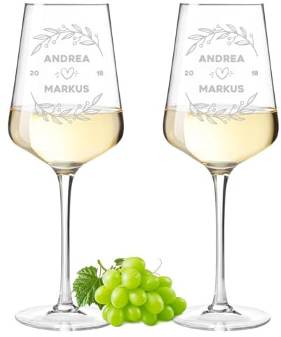 polar-effekt Leonardo Puccini Lot de 2 verres à vin blanc, 560 ml, avec gravure – Verre à vin blanc personnalisé avec nom – Cadeau de mariage, de fiançailles et d'anniversaire