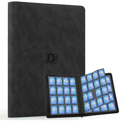 Deoyibu Sammelkarten Album Groß für 1000+ Karten, 16 Fächer Karten Sammelalbum mit Reißverschluss, Card Binder für Trading Cards, für YuGiOh, MTG, Sportkarten etc. Schwarz