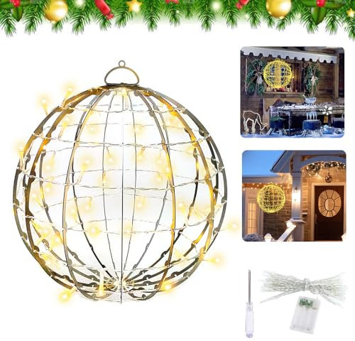 LED Leuchtkugel Outdoor 30 cm Faltbar,Lichtkugel Weihnachten,Lighted ball,LED Ball Weihnachten,Beleuchtete Kugeln Weihnachten,Dekokugel Beleuchtet Hängend,zum Hängen Lichterkette für Innen und Außen