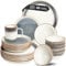 Moritz & Moritz TARENTO 48-tlg. Geschirrset 12 Personen Grau - Elegantes Teller Set aus hochwertigem Steinzeug - Geschirr Set aus 12x Dinnerteller, 12x Dessertteller, 12x Suppenteller & 12x Tassen