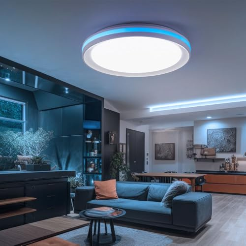 Deckenleuchte Regenbogen Effekt Deckenlampe Dimmer Wohnzimmerlampe LED Farbwechsel LED, mit Fernbedienung, 1x LED 20W 1100Lm 2700-5000 Kelvin, D 40 cm