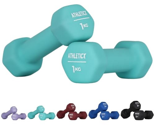 Athleticx Hexagon Kurzhantel Set (2er-Sets) – Neopren Hanteln für Damen & Herren, Rutschfest & Langlebig, Fitness Hanteln, Gewichte Hantelset für Krafttraining, Home Gym & Workout (2 x 1.0 kg, Türkis)
