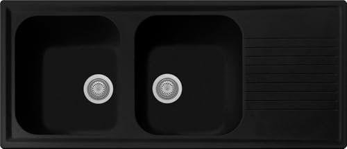 Lavello cucina Provenza nero 116 x 50 cm 2 vasche e gocciolatoio Made in Italy