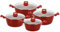 Bargain Shack 4Pcs Stockpot Set Aluminium Non Stick Cooking Pot Set for Soups Stews & Stock Induction Stockpots with Glass Lid Non Toxic Cookware PFOA-Free (Red, 4Pcs Stockpot Set)