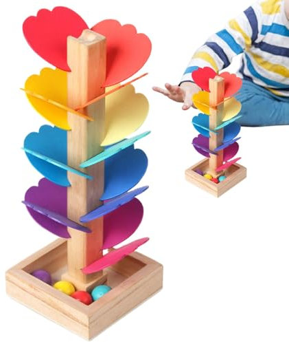 Wooden Music Tree Singing Tree Toy, Wooden Marble Runs Track Game, Ball Run Toy, Swirling Tower Ramp Games, Color Educational Game for Home, School, Nursery
