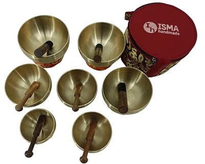 Handmade Premium 7 Chakra Tibetan Singing Bowl Set - Handcrafted for Meditation, Yoga, and Sound Healing - Includes Mallet and Cushion