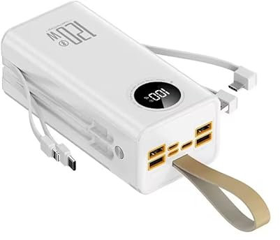 Power Bank 50000mAh Large Capacity 22.5W-PD20W (4 outputs and 2 inputs), Built-in Data Cable, with Fast Charging Function, Suitable for Smartphones, Tablets, etc.