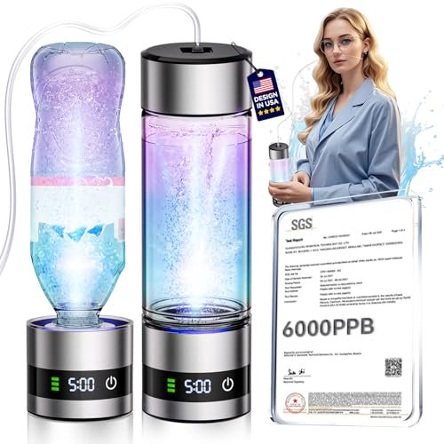 IUHFSIFS Botella de agua de hidrógeno mejorada 4.0 con cepillo【Certificación SGS, 6000PPB】【Contenido de hidrógeno doble número 1】Botella de agua de hidrógeno con técnica avanzada SPE PEM 2025