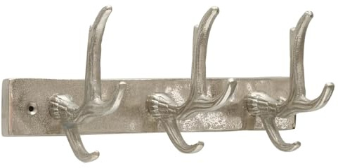 mucHome Vintage Wandgarderobe mit 3 Geweih-Haken Metall Silber Länge 31 cm