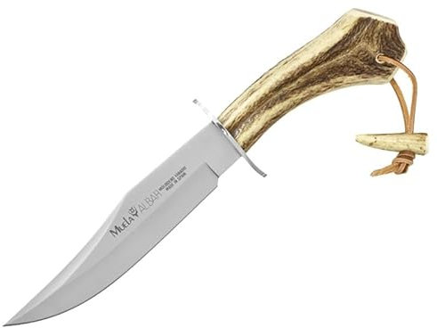 LO TRINCO YO Muela Cuchillo ALBAR-18H hoja de acero MoVa de 18 cm y empuñadura de asta de ciervo para Caza, Pesca, Supervivencia y Bushcraft