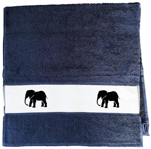 Huuraa Handtuch Elefant Silhouette Geschenk | 50x100cm French Navy Baumwolle Handtuch Geschenkidee Blaues Gästehandtuch mit Motiv Gästetuch Weich und Saugstark
