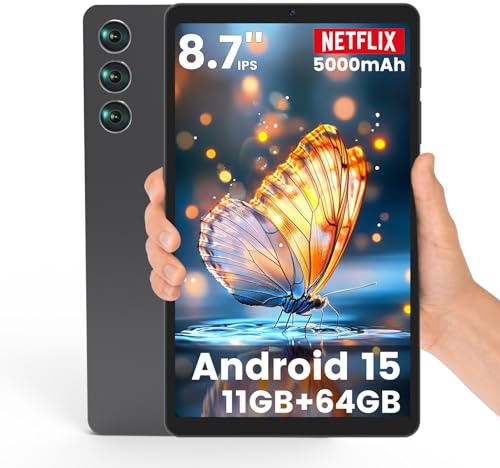 Robtomp Android 15 Tablet 8.7 inch, Mini Tablet 5000mAh, Dual-Band WiFi & BT5.0, 11GB RAM & 64GB ROM 2TB Expandable, Tablet Computer with IPS HD Display, Kids Tablet Support GPS, GMS, Widevine L1