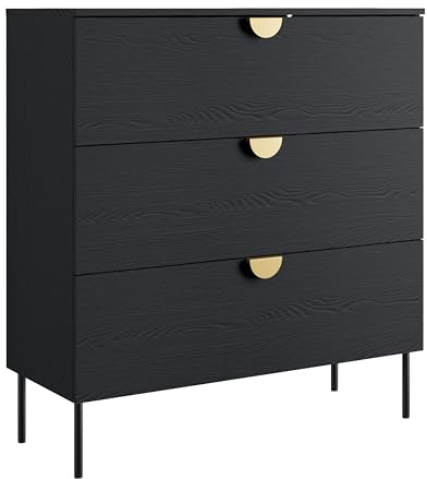 AXLIVING Kommode mit Schubladen Brunelli 100 cm Schwarz Gold Griffe für Schlafzimmer Flur Esszimmer