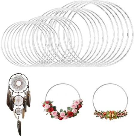 LIULINY 20 Pcs Metallringe zum Basteln 5/10/15/20cm Traumfänger Metallring | Durchmesser Metall Ringe zum Basteln, Drahtdurchmesser 3mm für Wickeltechnik Traumfänger Ring, Makramee Ring, Floristik
