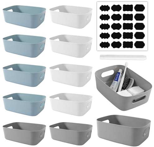 Gyism 12 Packs Small Plastic Storage Boxes Portable Container Boxes with Handles for Kitchen Storage & Organisation in Home and Office,Drawers, Kitchen & Cupboard Organiser (20x14x7cm) (Mix)