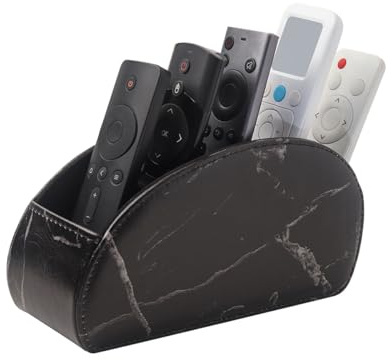 Generisch Fernbedienungshalter, TV-Fernbedienung aus Leder Remote Caddy Desktop Organizer 5 Fächer für Fernbedienungen, Büromaterial, Aufbewahrung von Medienzubehör und Organizer(Marmor Schwarz)