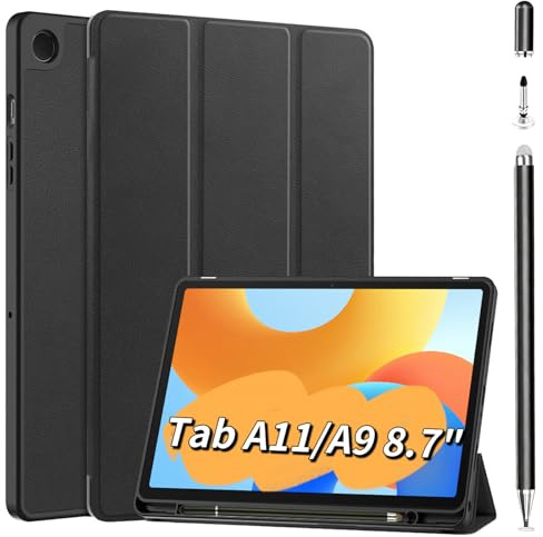 Stylus Pen+Case for Samsung Galaxy Tab A11/A9-8.7 inch, Built in pen slot Slim for A9/A11 Tablet Protective leather case Auto Wake/Sleep，honeycomb heat dissipation (Black、)
