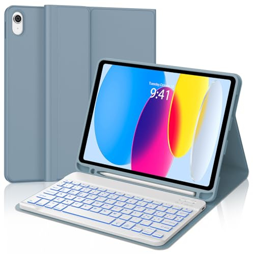 Occtingkind Per iPad A16 11 & 10 Gen Cover Tastiera con RGB Italiana | Con Retroilluminazione 7 Colori - Custodia Magnetica Keyboard, Utilizzo ottimale, Per iPad A16 Tastiera Blu Nebbia