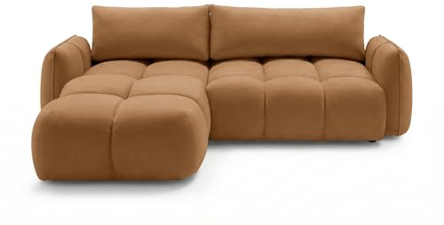 SOFILAND Ecksofa BELVEO mit Schlaffunktion und Bettkasten L-Form Ausrichtung Links Stoff Bluvel (Rostbraun, Links)