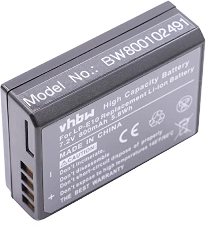 vhbw Akku kompatibel mit Canon EOS 1100, 1200D, 1100D Kamera (800mAh, 7,2V, Li-Ion) - Ersatz für Canon LP-E10