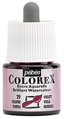 Colorex Ink 45ML Purple - Colorex Watercolour Ink Pebeo - Velvet Finish Violet Ink - Multipurpose Drawing Ink All Media - 45ML - Purple