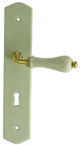 DT 2000 550132 Demi poignée de porte sur plaque poire porcelaine Blanc sur laiton poli serrure