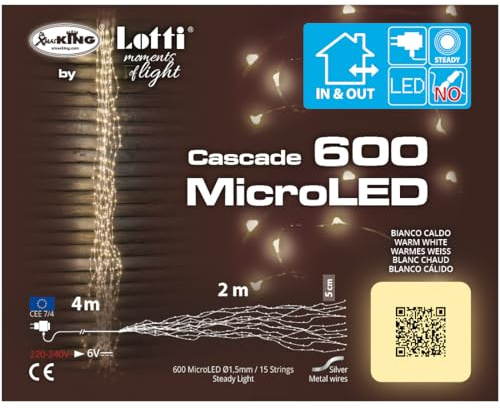 LuminalPark Lichterbündel 2,2 m, 600 MicroLEDs warmweiß, Metalldraht, Dauerlicht, mit Trafo