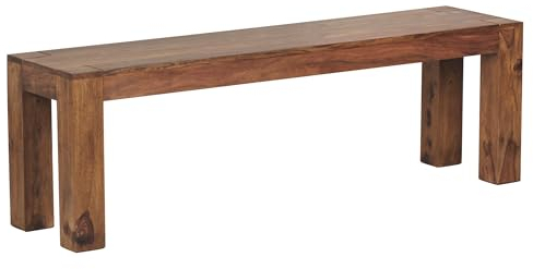 WOHNLING Esszimmer Sitzbank Massiv-Holz Sheesham 140 x 45 x 35 cm Design Holz-Bank Natur-Produkt Küchenbank Landhaus-Stil dunkel-braun Bank 3-Sitzer für innen ohne Rücken-Lehne Echt-Holz unbehandelt