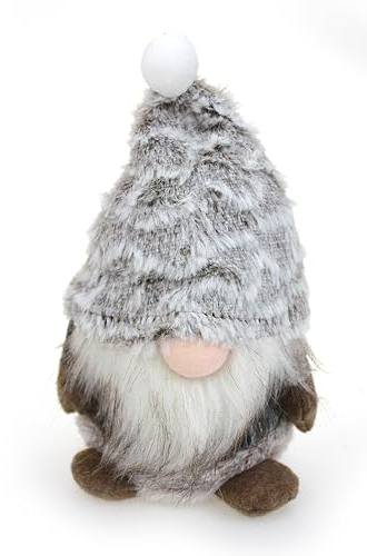 Deko Figur Wichtel Gnom 20 cm groß, Textil Stoff grau braun, lustige Wichtelfigur Dekofigur Winter Weihnachten Winterdeko Kinder