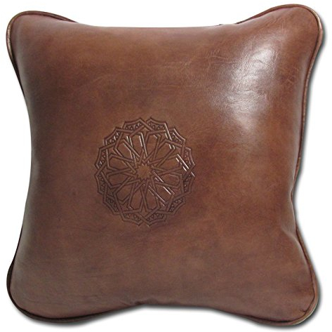 ALMADIH Lederkissen L mit Füllung braun 35x35 cm 100% traditionelle Handarbeit aus echtem Leder - Sofakissen Zierkissen orientalische Lounge Dekokissen Rückenkissen Vintage (Kissen L braun)