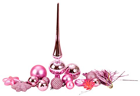 100 teiliges Set Weihnachtskugel Lamettini Lametta Anhänger Christbaumspitze (Rosa)