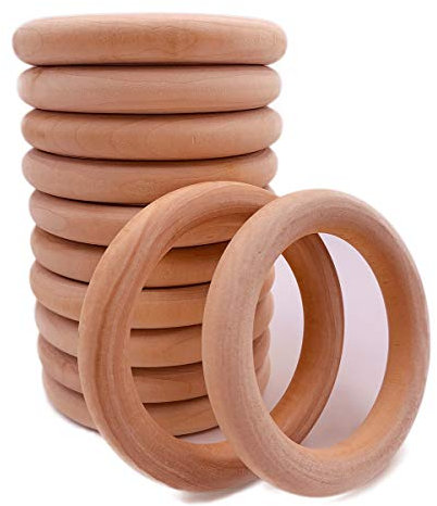 12 Stück Holzringe aus Naturholz ohne Farbe glatt unlackierte Holzkreise für Handwerk DIY Baby Beißring Anhänger Verbinder Schmuckherstellung (70 mm)
