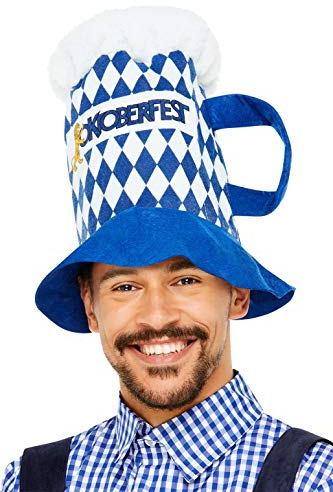 Smiffys Cappello da birra a scacchi dell'festa della birra, Blu e bianco, Maniglia
