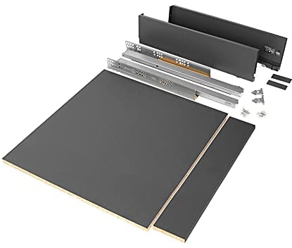 Emuca - Kit de cajón para cocina o baño con tableros incluidos y guias de extracción total con cierre suave, altura 93 mm para módulo 600 mm y profundidad 500 mm, Gris Antracita.