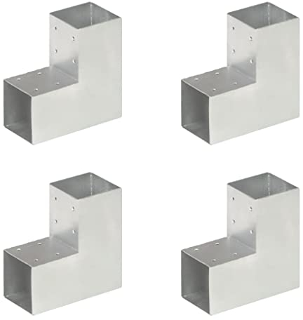 vidaXL 4x Pfostenverbinder L-Form 2 Hülsen Balkenschuh Holzverbinder Eckverbinder Pfostenecke Balken Verbinder Feuerverzinkt Verzinktes Metall 91x91mm