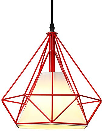 iDEGU Hängeleuchte, kabelgebunden, industriell, Diamant-Form, Deckenleuchte, Ø 25 cm (rot)