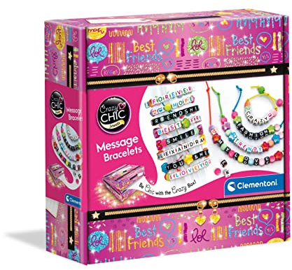 Clementoni Crazy Chic - Message Bracelets, Kit Gioielli Creativi per Bambini 7+ Anni, Braccialetti e Collane Personalizzabili con Lettere e Perline Colorate, Idea Regalo per Bambine, 18634