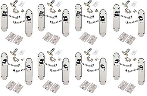 Jiyo.Outdoor Epsom Design Scroll Shaped Door Handles in Polished Chrome Finish with Hinges & Latches - 8 Sets