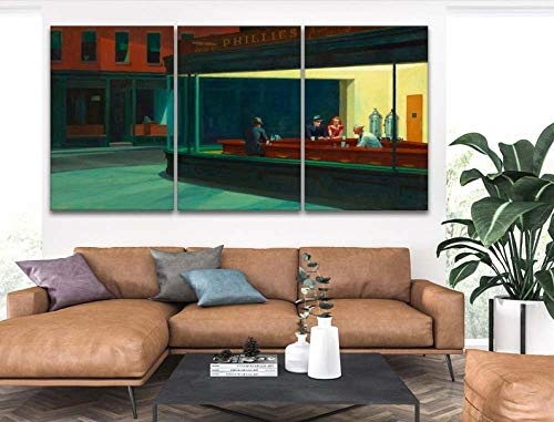 DDSDA Edward Hopper Nighthawks Bilder 150x70 cm 3 Teilig Leinwandbilder Bild auf Leinwand Vlies Wandbild Kunstdruck Wanddeko Wohnzimmer Wanddekoration Deko Street Art