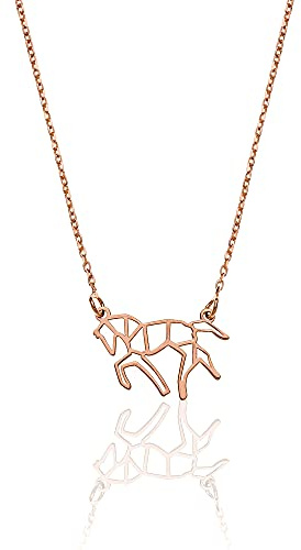 AKA Gioielli® - Origami Pferd Anhänger Halskette 925 Silber Rosegold Geschenke für Mädchen und Damen