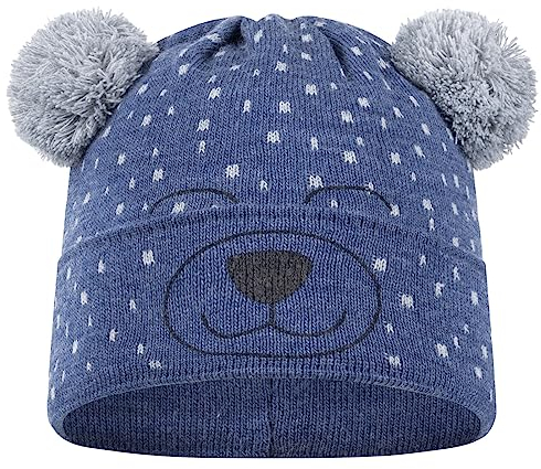 AJS Jungen Wintermütze Kindermütze Strickmütze Bommelmütze, Farbe: Blau, Einheitsgröße