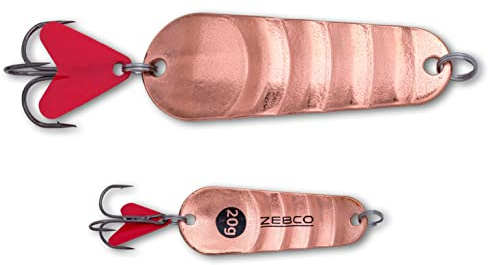 Zebco Premium Trophy Z-Ace Blinker Angelköder gewellter Hecht Köder mit rotem Anbisspunkt am Drillings-Angelhaken Raubfisch Spoons Angel-zubehör, Kupfer, 35 g