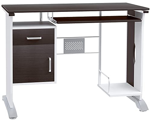 HOMCOM Computertisch Winkelschreibtisch mit Schubladen Schreibtisch Bürotisch Anti-Rutsch Metall MDF Schwarznuss+Silber 100 x 52 x 75 cm