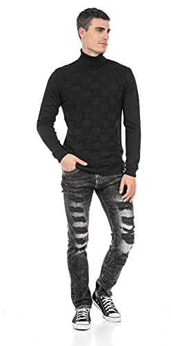 Cipo & Baxx Herren Pullover CP241 Schwarz – Stylischer Strickpullover im modernen Design mit hohem Perfekt für Freizeit, Alltag & Coole Streetwear Outfits - CP241 Schwarz L